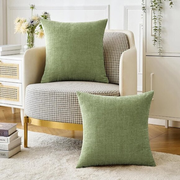 2pc green linen pillow cover throw cases 18x18 sage green solid - Picture 1 of 4